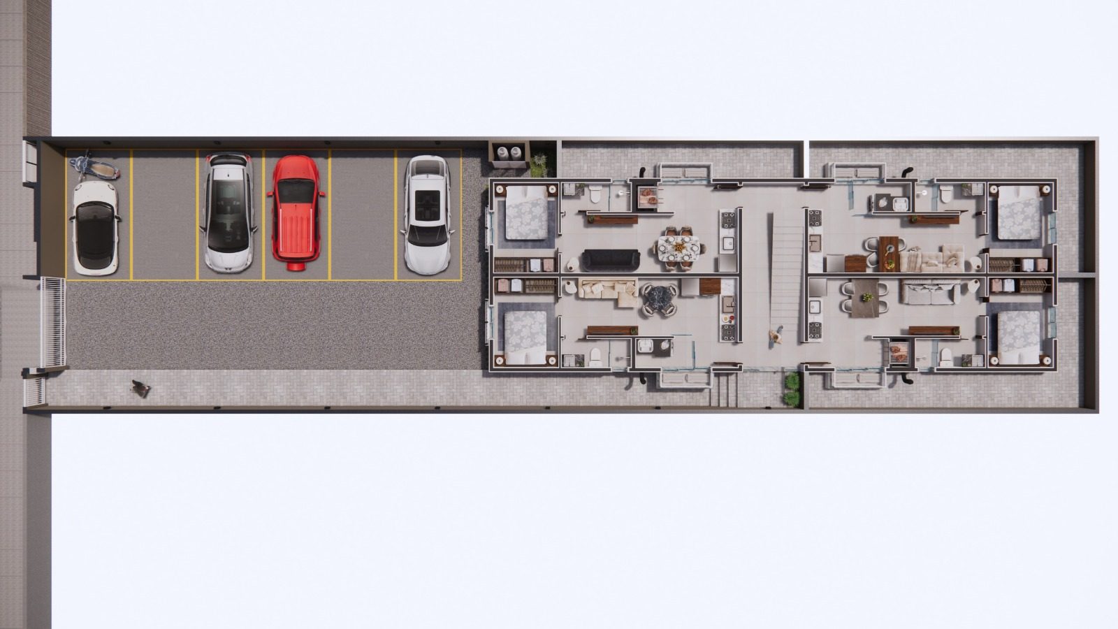 Planta ilustrativa do Residencial Portal de Paranaguá, com vagas opcionais e unidades térreas Garten